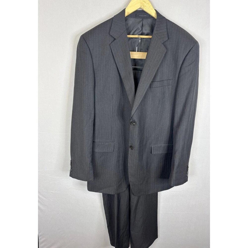 CHAPS Ralph Lauren Men 46L Tall Gray Pinstripe Suit 100% Wool 2 Button 36X32
